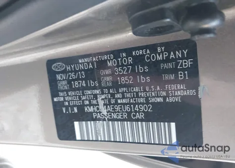 2014 Hyundai Accent Gls из США, поврежденный, VIN KMHCU4AE9EU614902